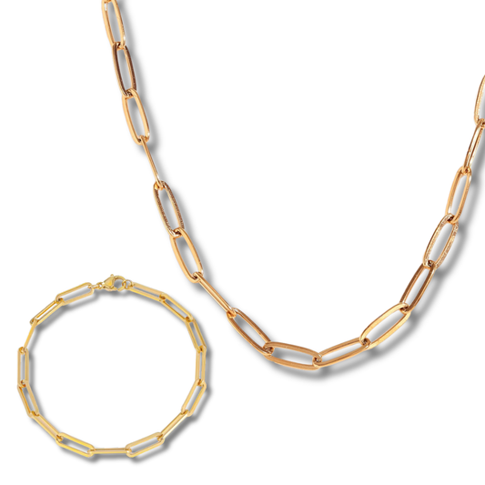 Sestra by Intro Stainless Steel Paper Clip Chain Necklace & Bracelet Set