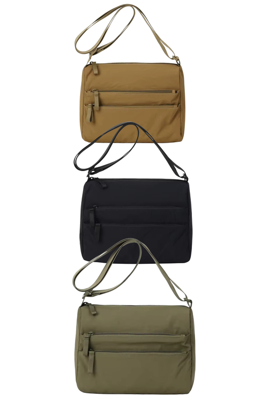 Sporty Nylon Double Zipper Crossbody Bag