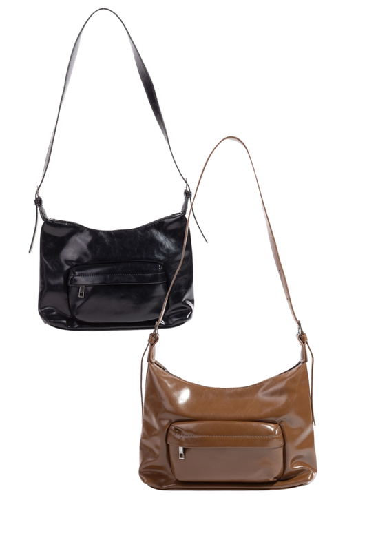 Glossy Faux Leather Shoulder Bag