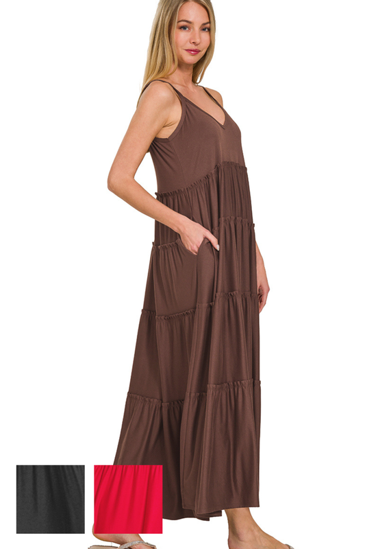 V-Neck Cami Tiered Maxi Dress