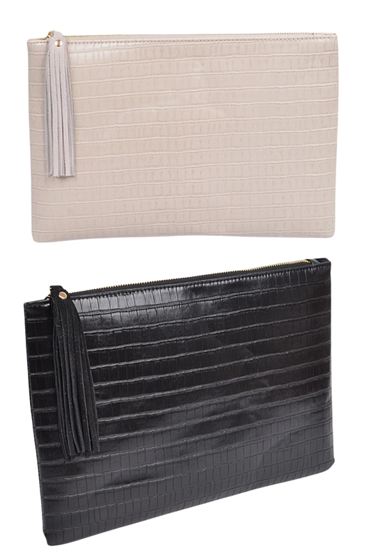 Shiny Faux Croc Envelope Clutch