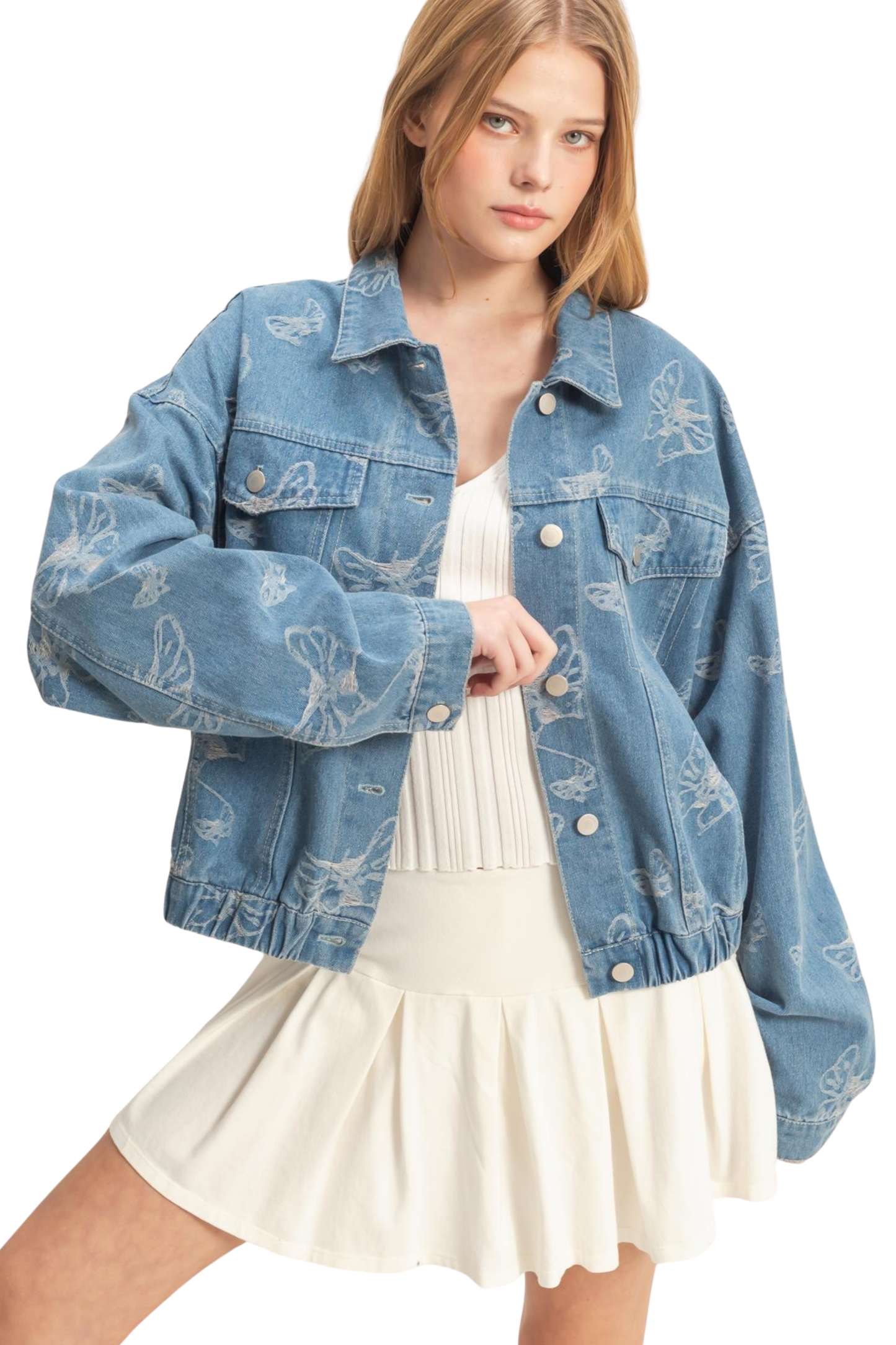 Jacquard Butterfly Denim Jacket