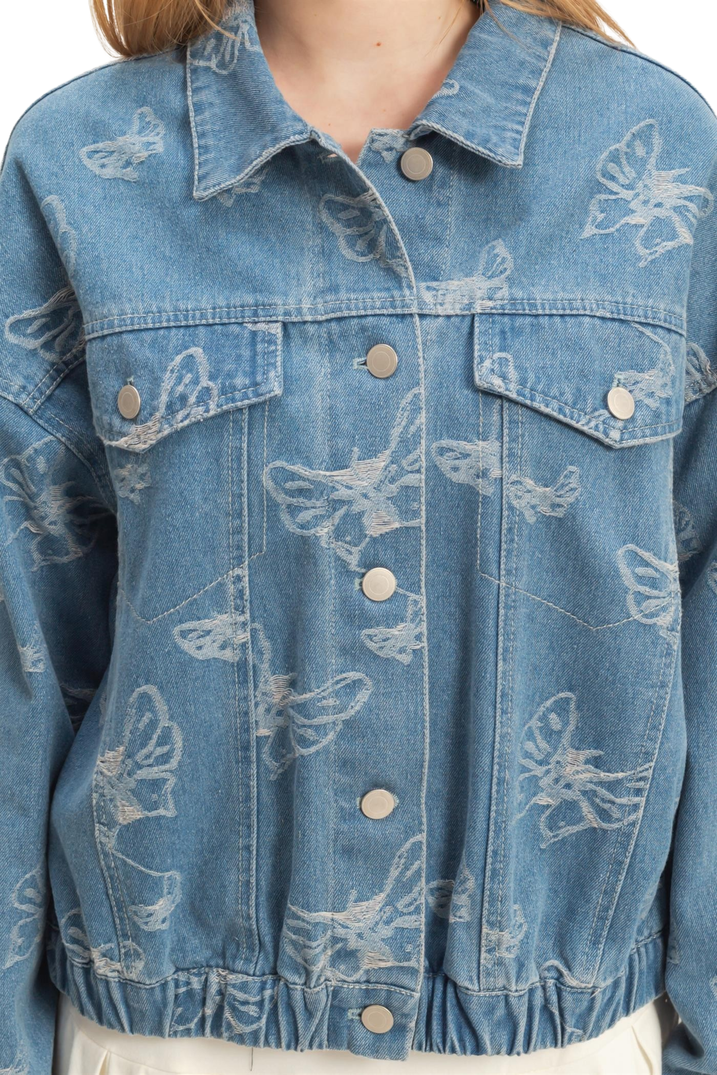 Jacquard Butterfly Denim Jacket