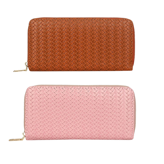 Woven Vegan Leather Zipper Wallet