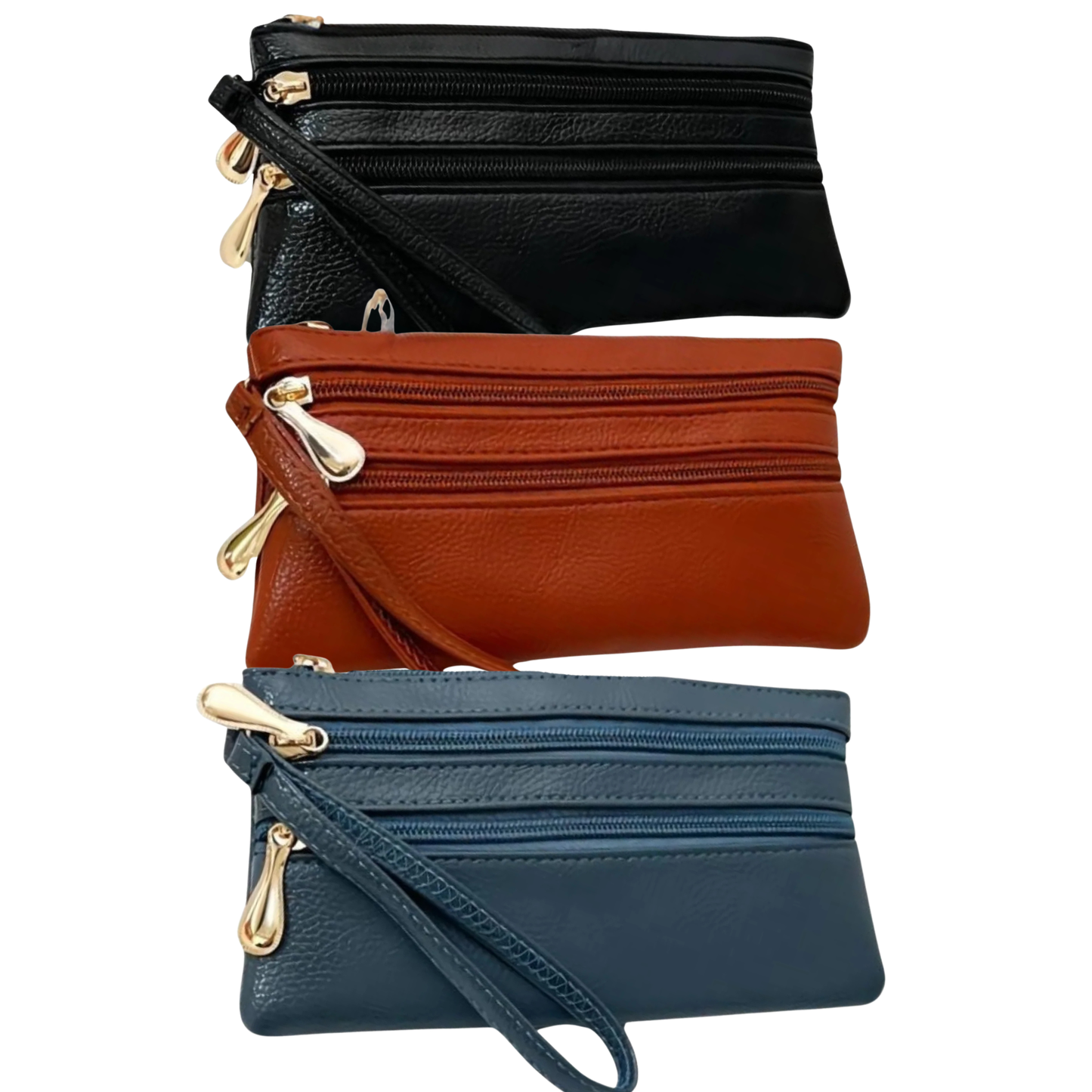 Vegan Leather Triple Zip Wristlet/Wallet