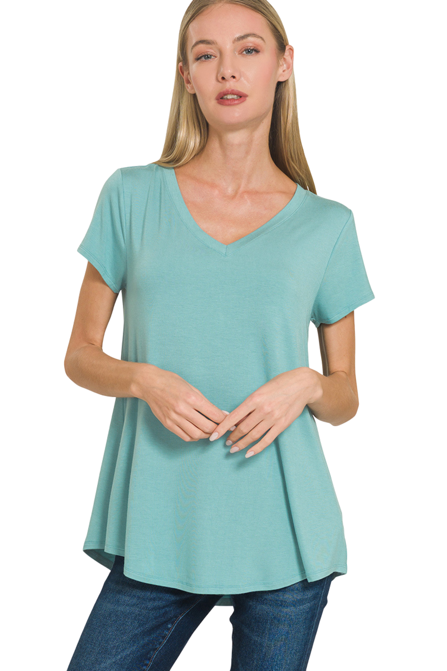 Flowy V Neck Short Sleeve Tee