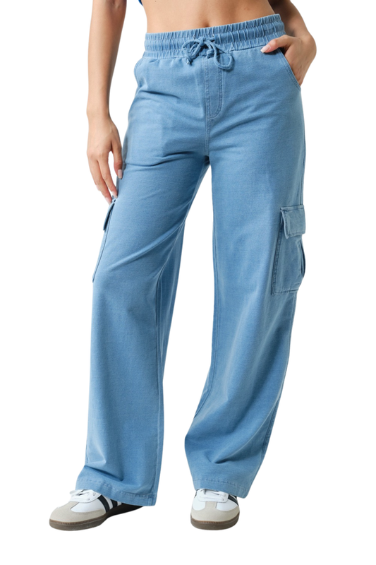 Mineral Washed Wide Leg Cargo Pants