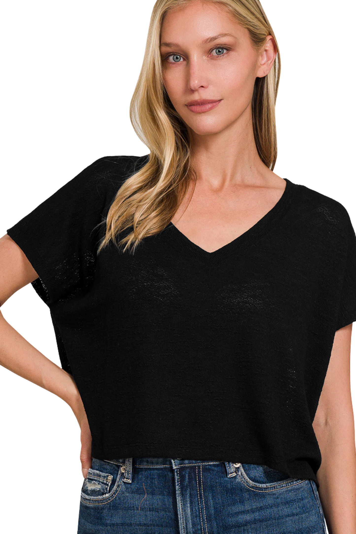 Relaxed Drop Shoulder Boxy V Neck Crop Tee