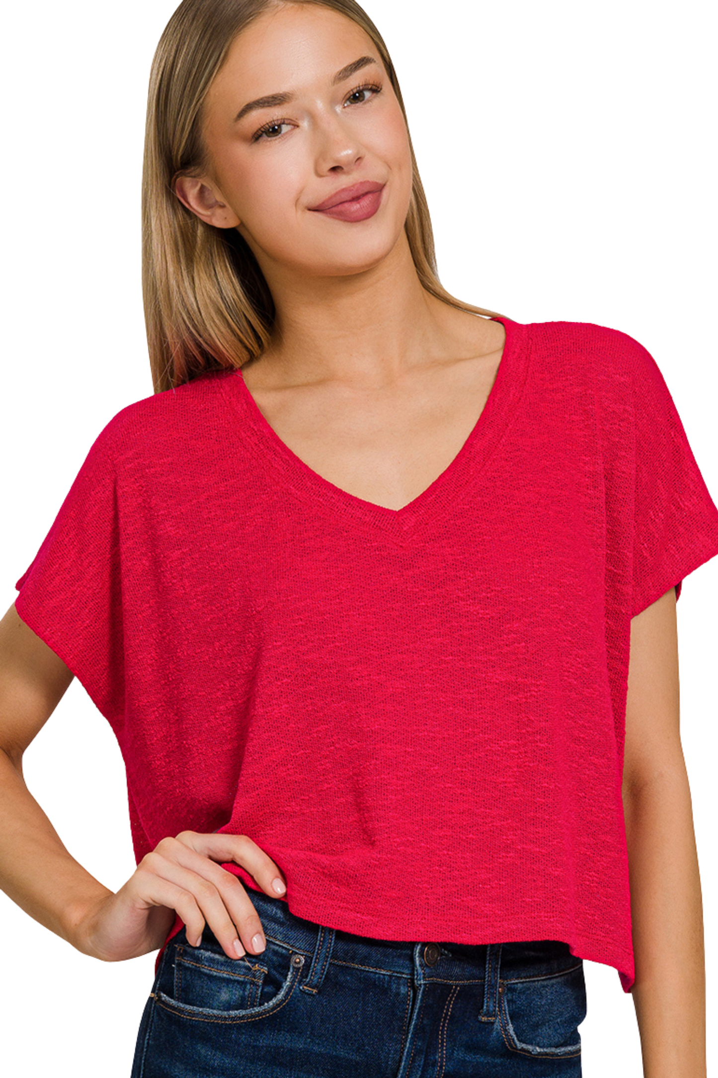 Relaxed Drop Shoulder Boxy V Neck Crop Tee