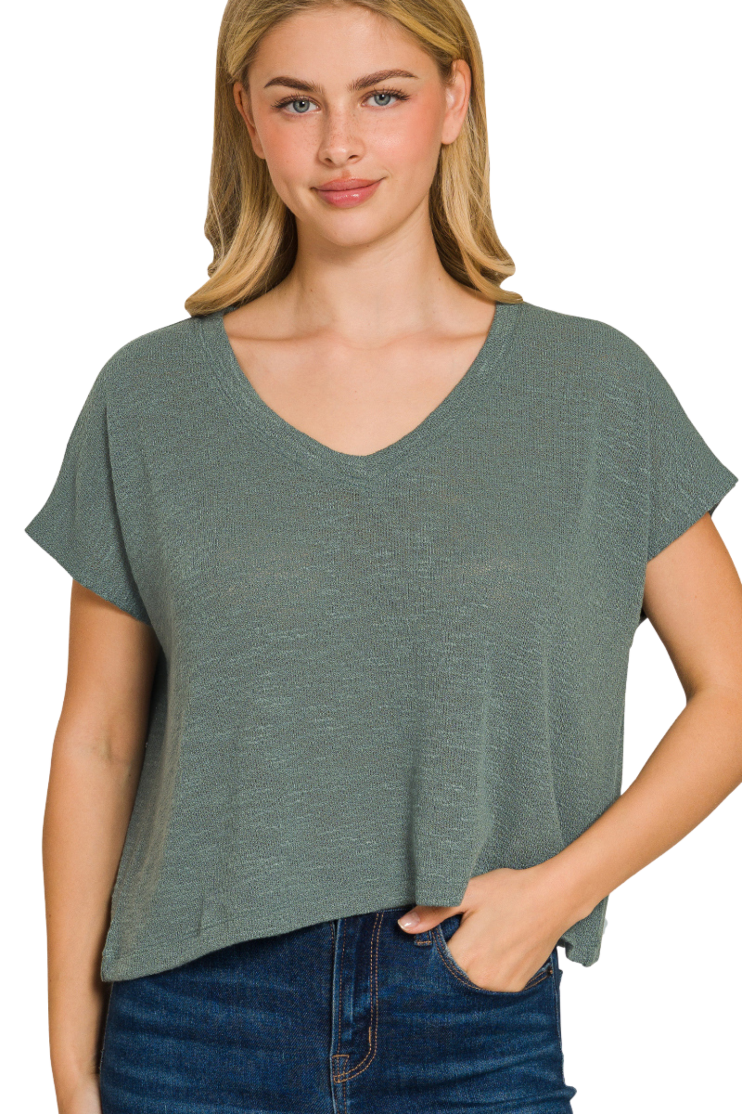 Relaxed Drop Shoulder Boxy V Neck Crop Tee