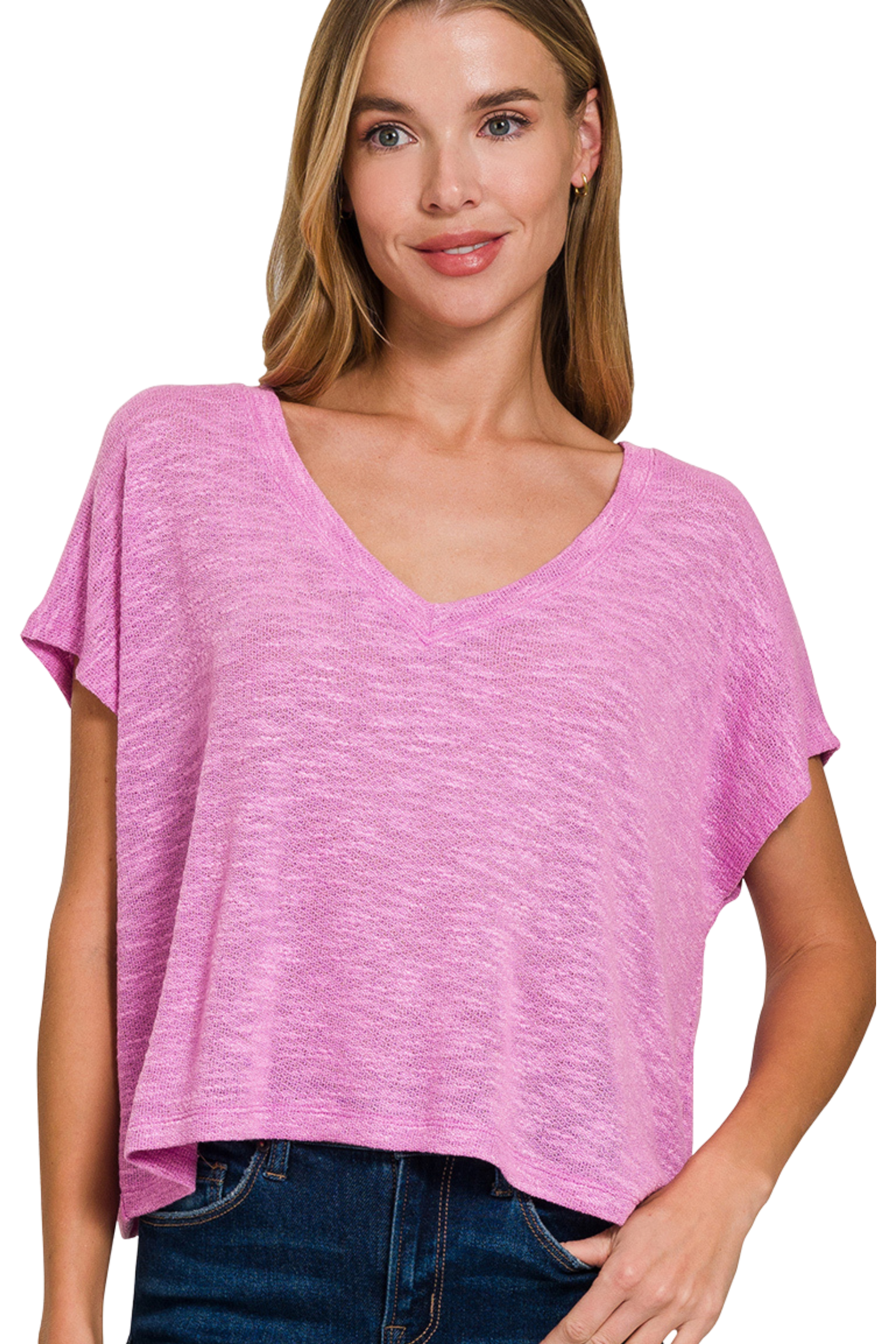 Relaxed Drop Shoulder Boxy V Neck Crop Tee