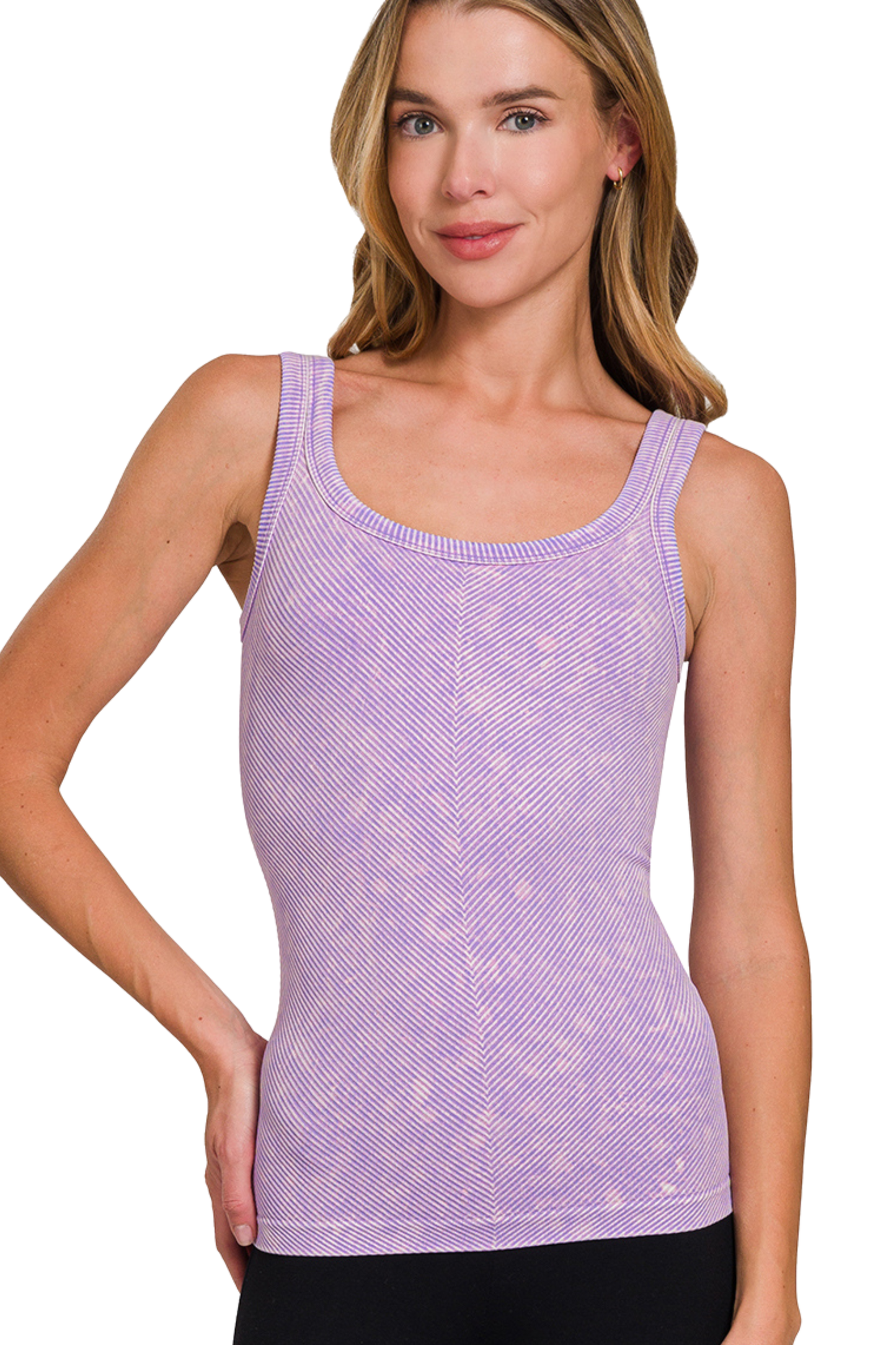 Stone Washed Ribbed Scoop Neck Tank Top