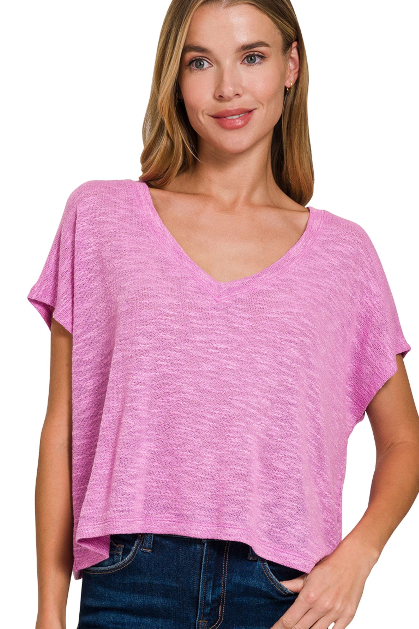 Relaxed Drop Shoulder Boxy V Neck Crop Tee