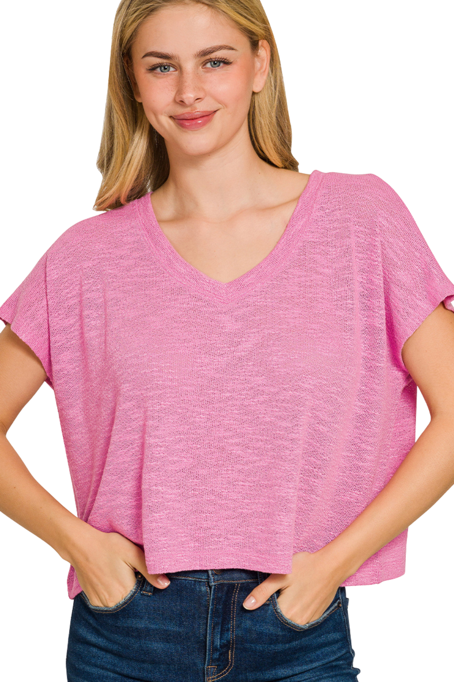 Relaxed Drop Shoulder Boxy V Neck Crop Tee