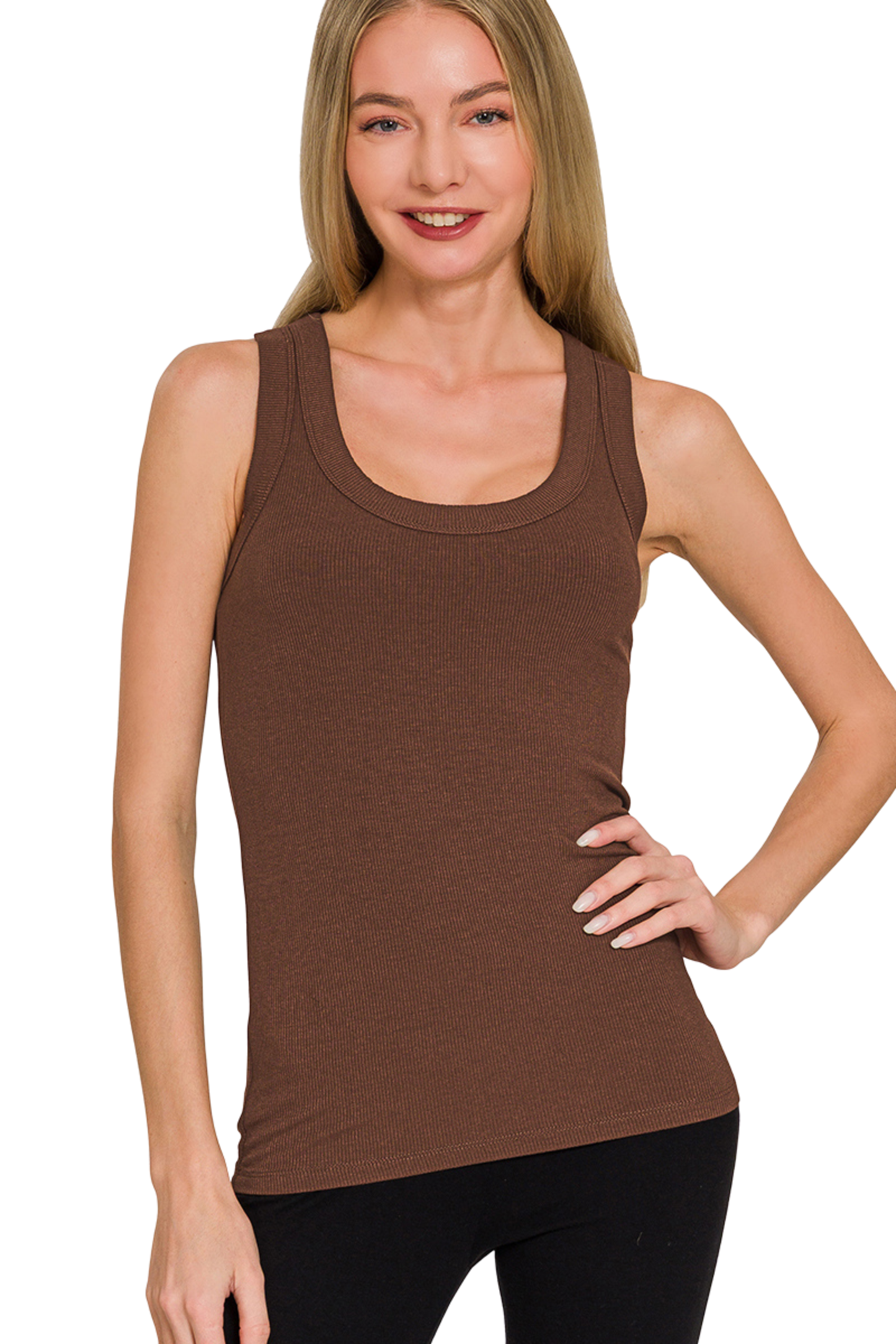 Slim Fit Ribbed Scoop Neck Tank Top
