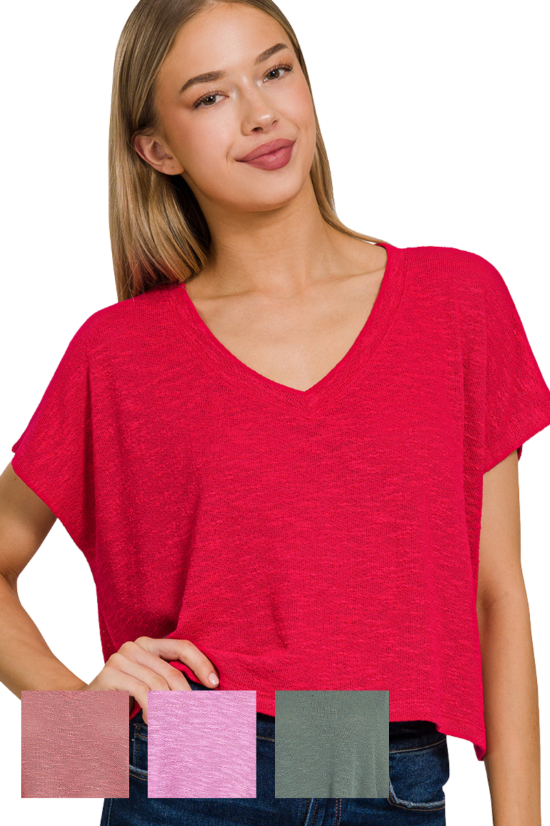 Relaxed Drop Shoulder Boxy V Neck Crop Tee