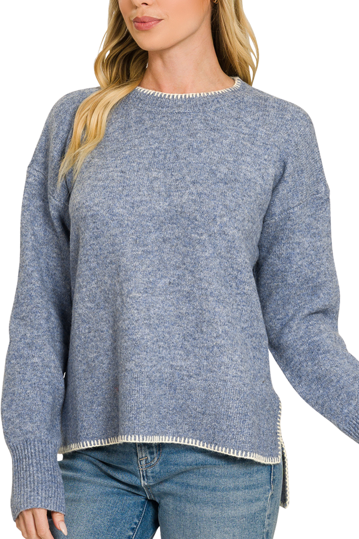 Contrast Stitch Knit High Low Sweater