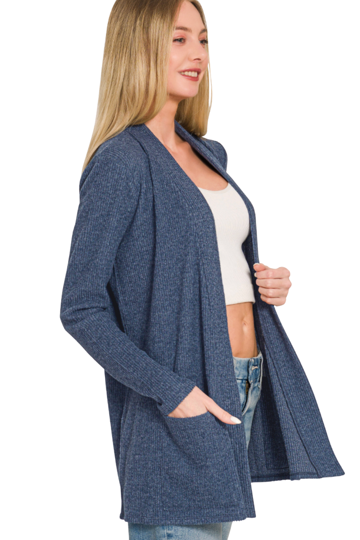 Super Soft Heather Ribbed Open Cardigan