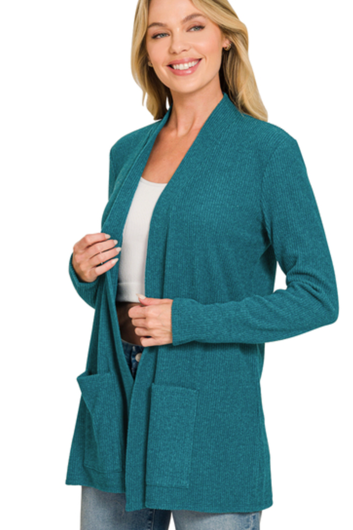 Super Soft Heather Ribbed Open Cardigan