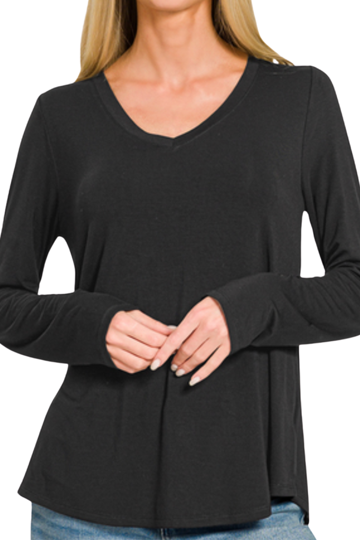 Flowy V-Neck Long Sleeve Tee