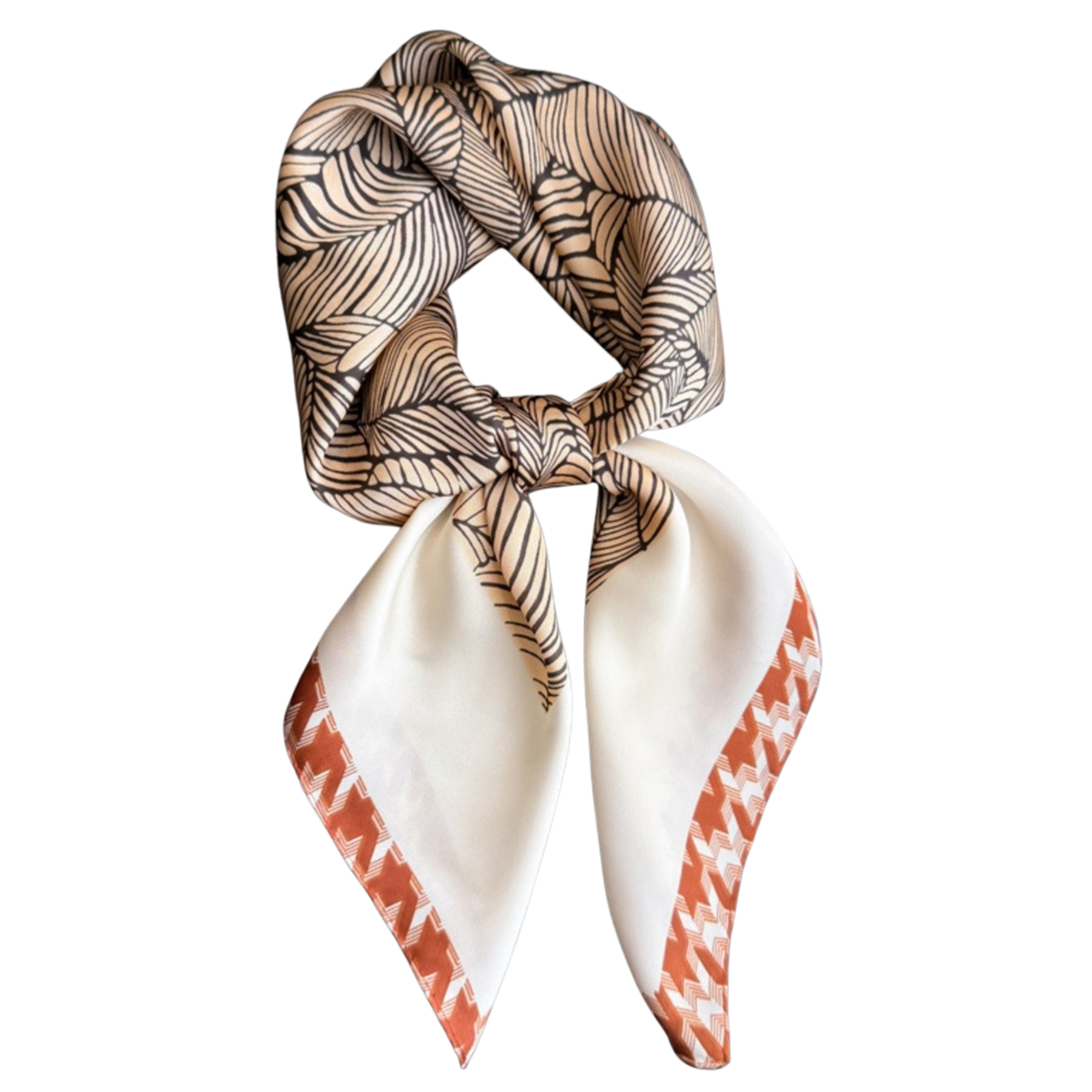 Abstract Leaf Print Bandana With Houndstooth Trim