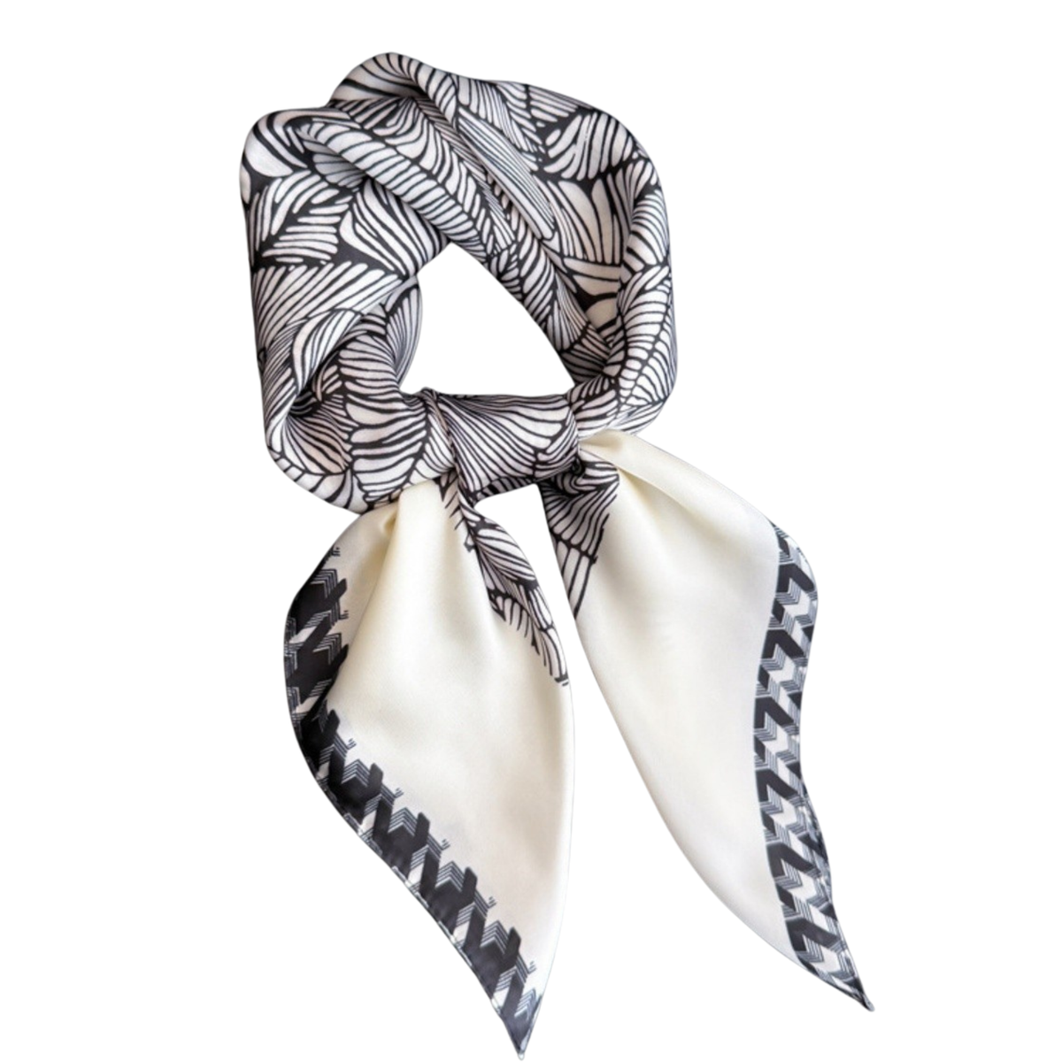 Abstract Leaf Print Bandana With Houndstooth Trim