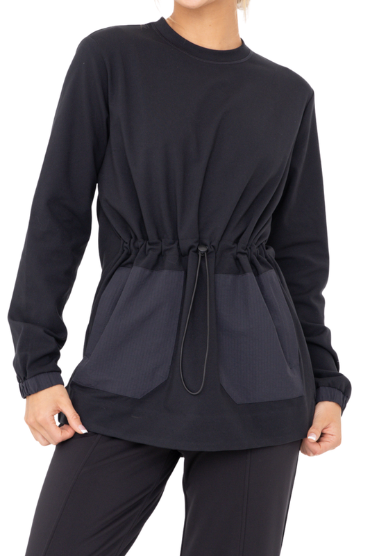 Brushed Front Pocket Tunic Top with Cinched Waist