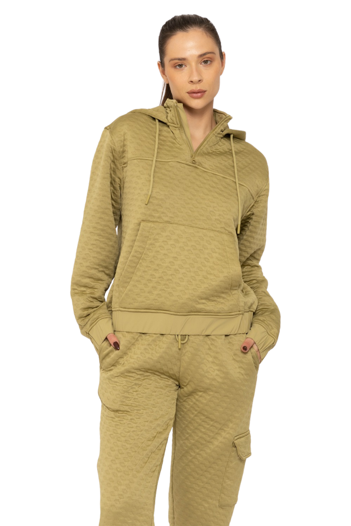 Quilted Pullover Hoodie with Kangaroo Pocket