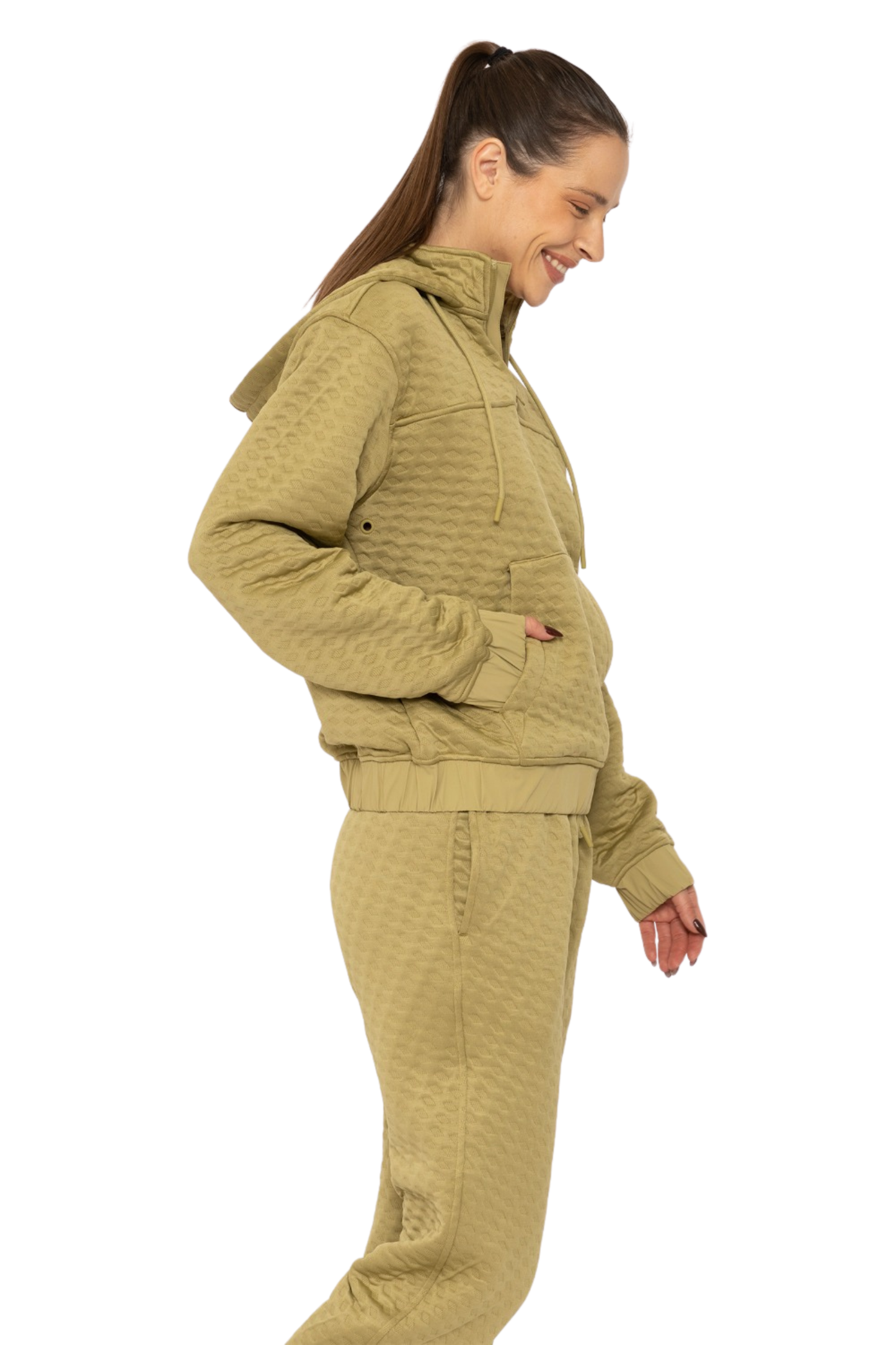 Quilted Pullover Hoodie with Kangaroo Pocket