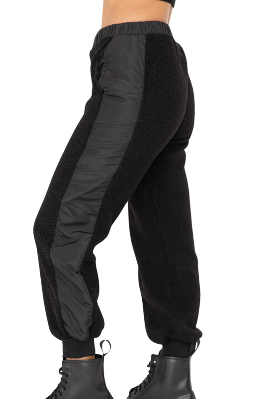 Sherpa Sweatpants with Sporty Side Stripes