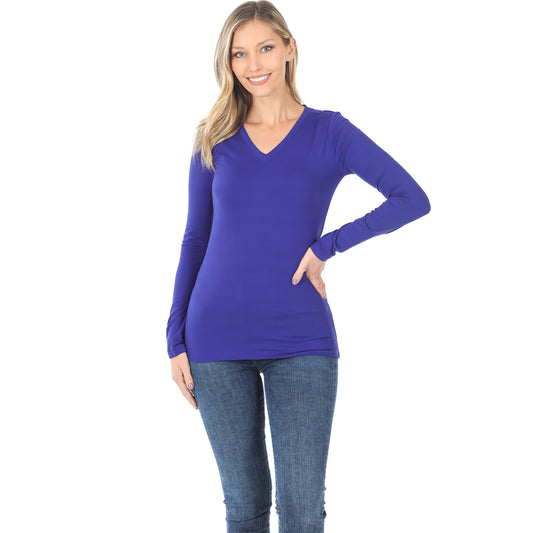 Brushed Microfiber Long Sleeve V Neck