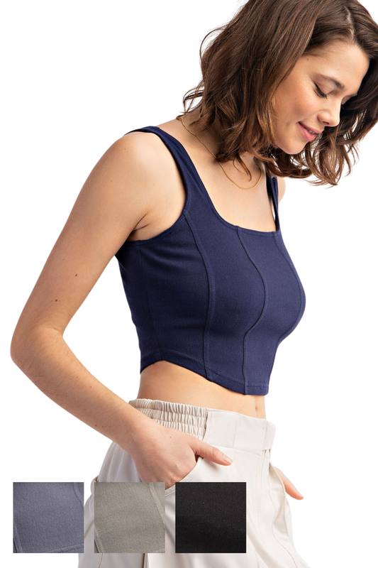 Cotton Stretch Square Neck Corset Inspired Crop Top