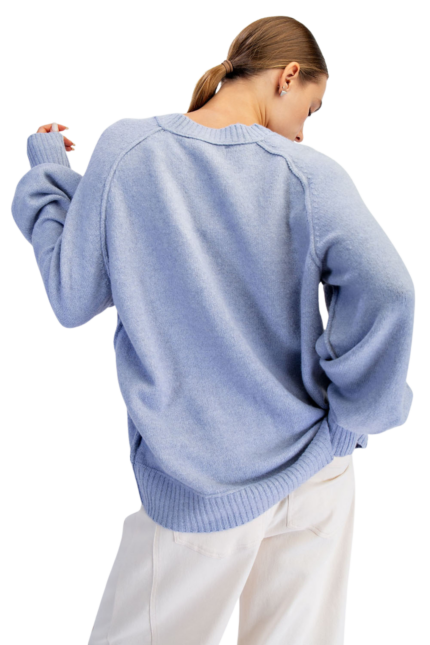 Basic Oversized Knit V Neck Sweater