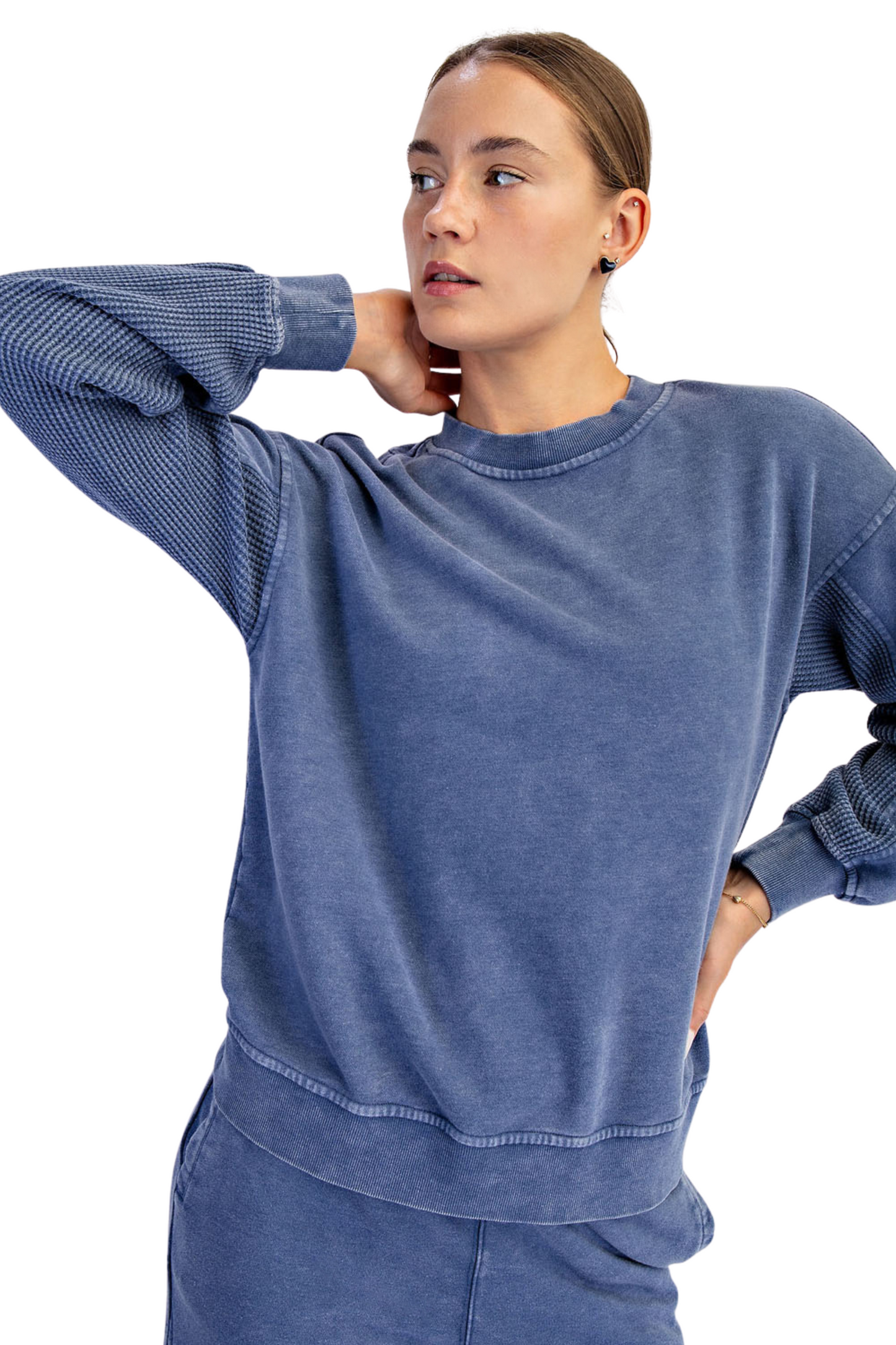 Mineral Washed Mixed Texture Pullover