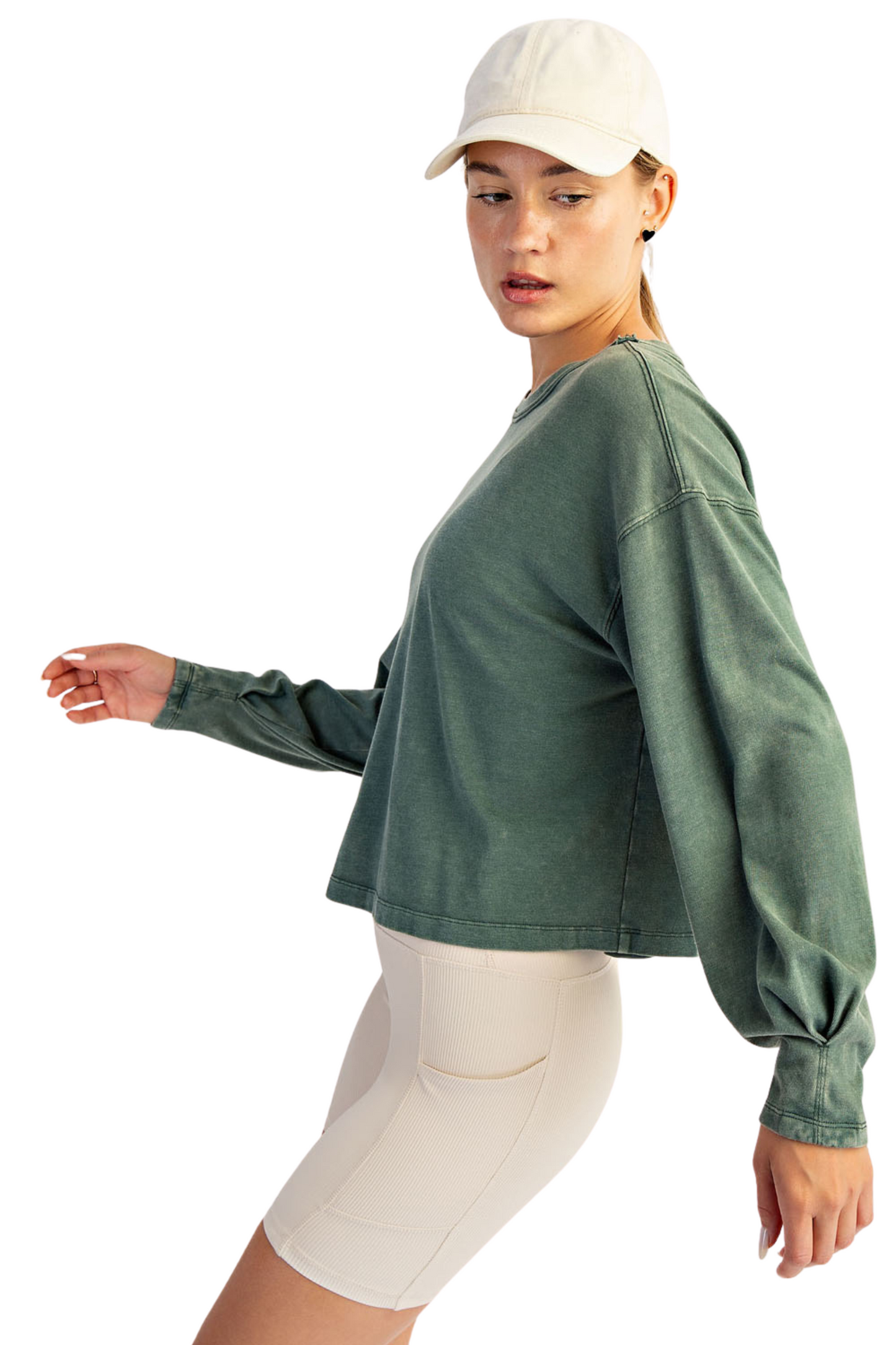 Mineral Washed Relaxed Long Sleeve Crop Top