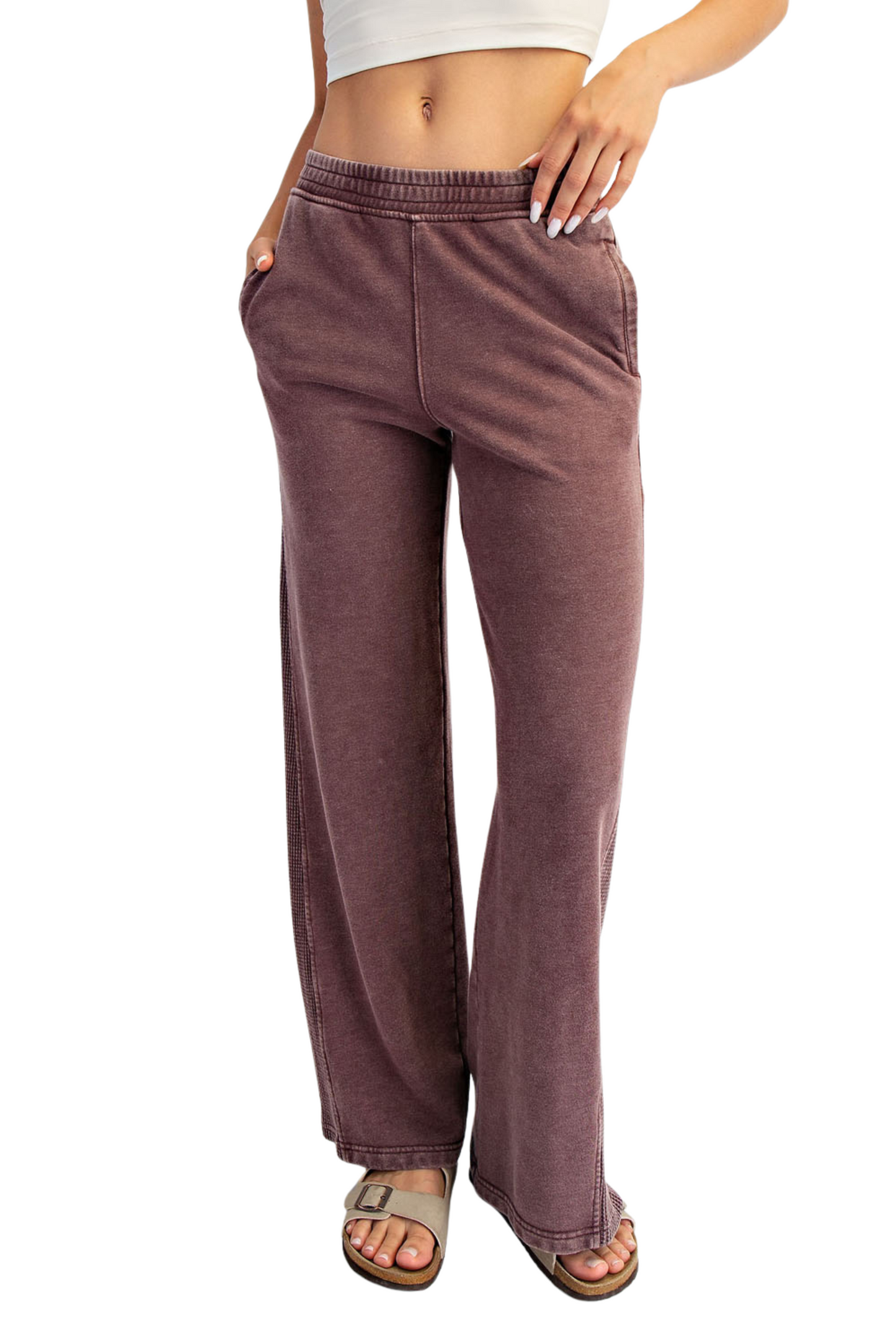 Mineral Washed Terry Wide Leg Lounge Pant