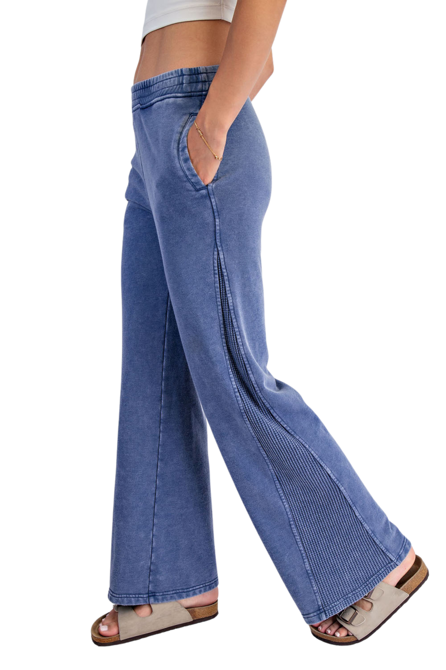 Mineral Washed Terry Wide Leg Lounge Pant