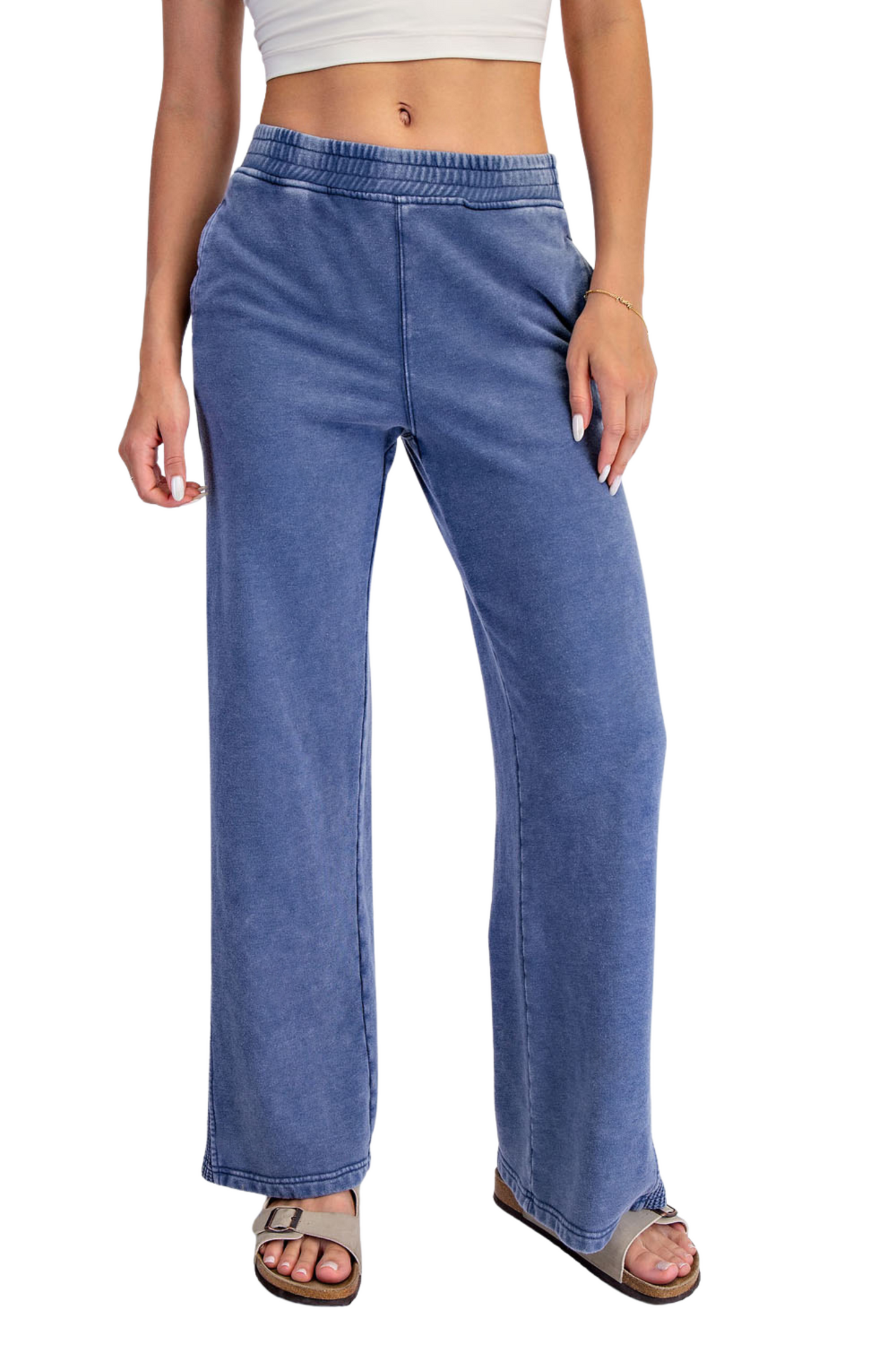 Mineral Washed Terry Wide Leg Lounge Pant
