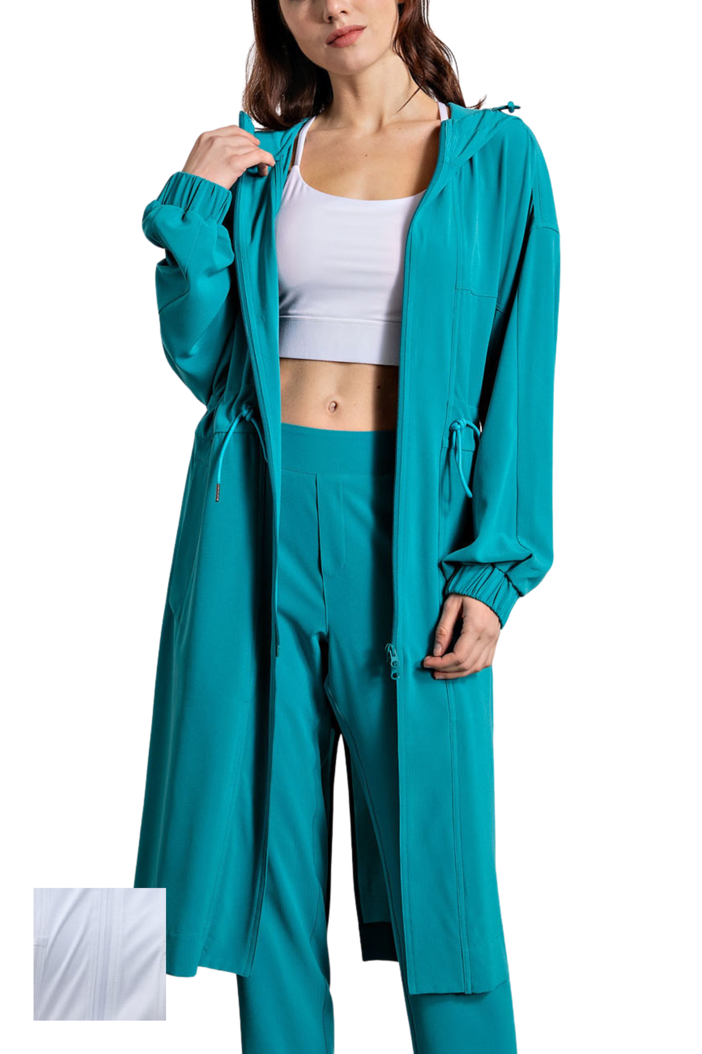 Crinkle Woven Long Full Zip Jacket with Hood