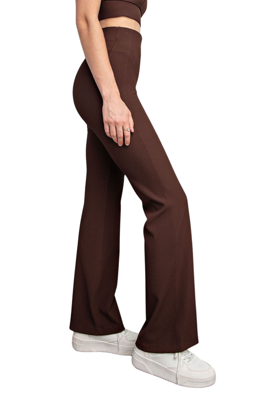Nylon Rib Flare Stretchy Pants