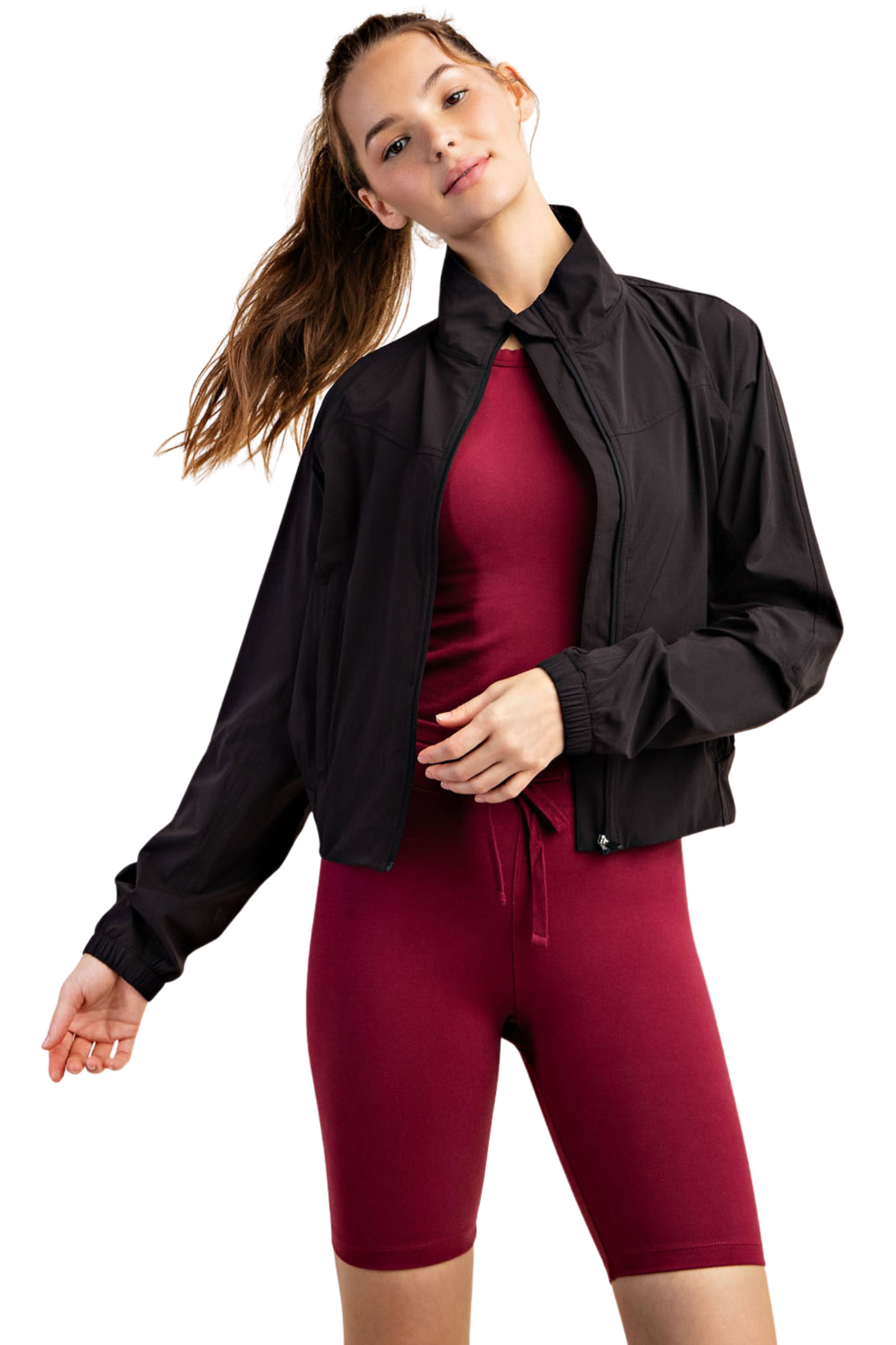 Woven Mock Neck Full Zip Tennis Jacket