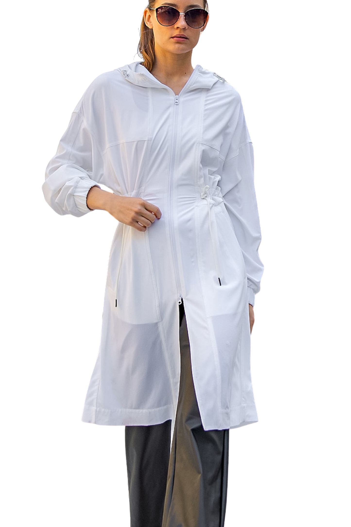 Crinkle Woven Long Full Zip Jacket with Hood