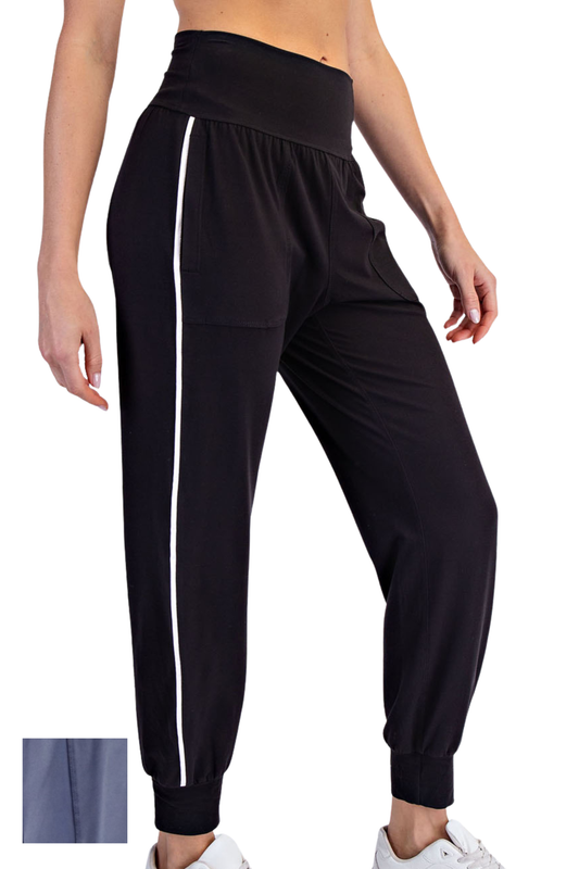 Butter Joggers with White Piping