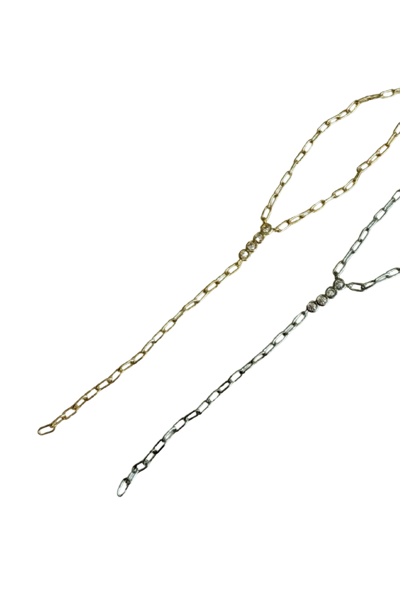 Tiered Rhinestones Lariat Paper Clip Chain Necklace