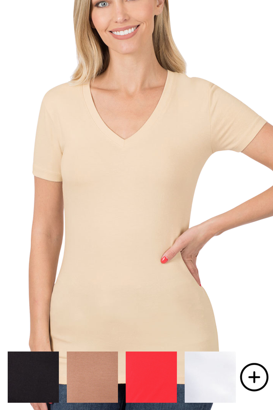 Cotton Slim Fit V-Neck Short Sleeve