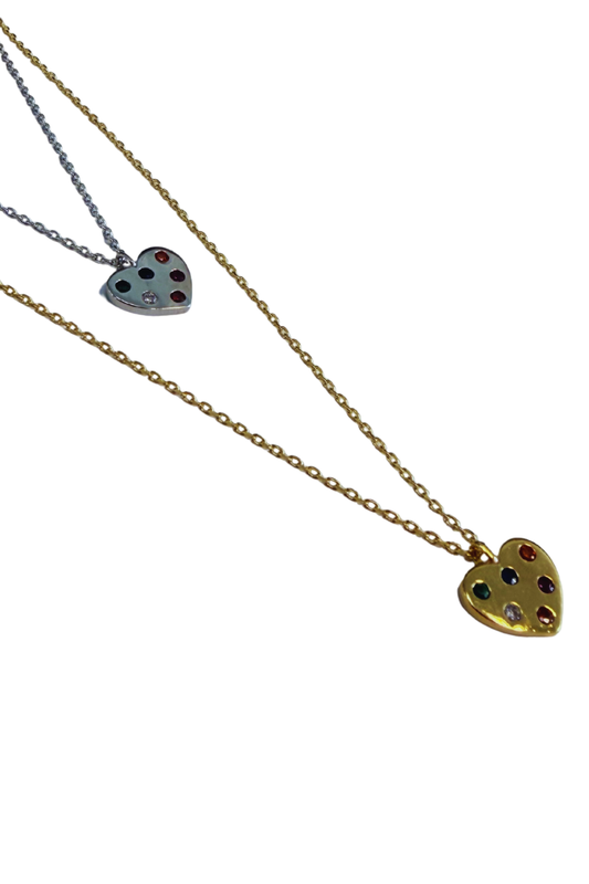 Rainbow Studded Heart Pendant Necklace