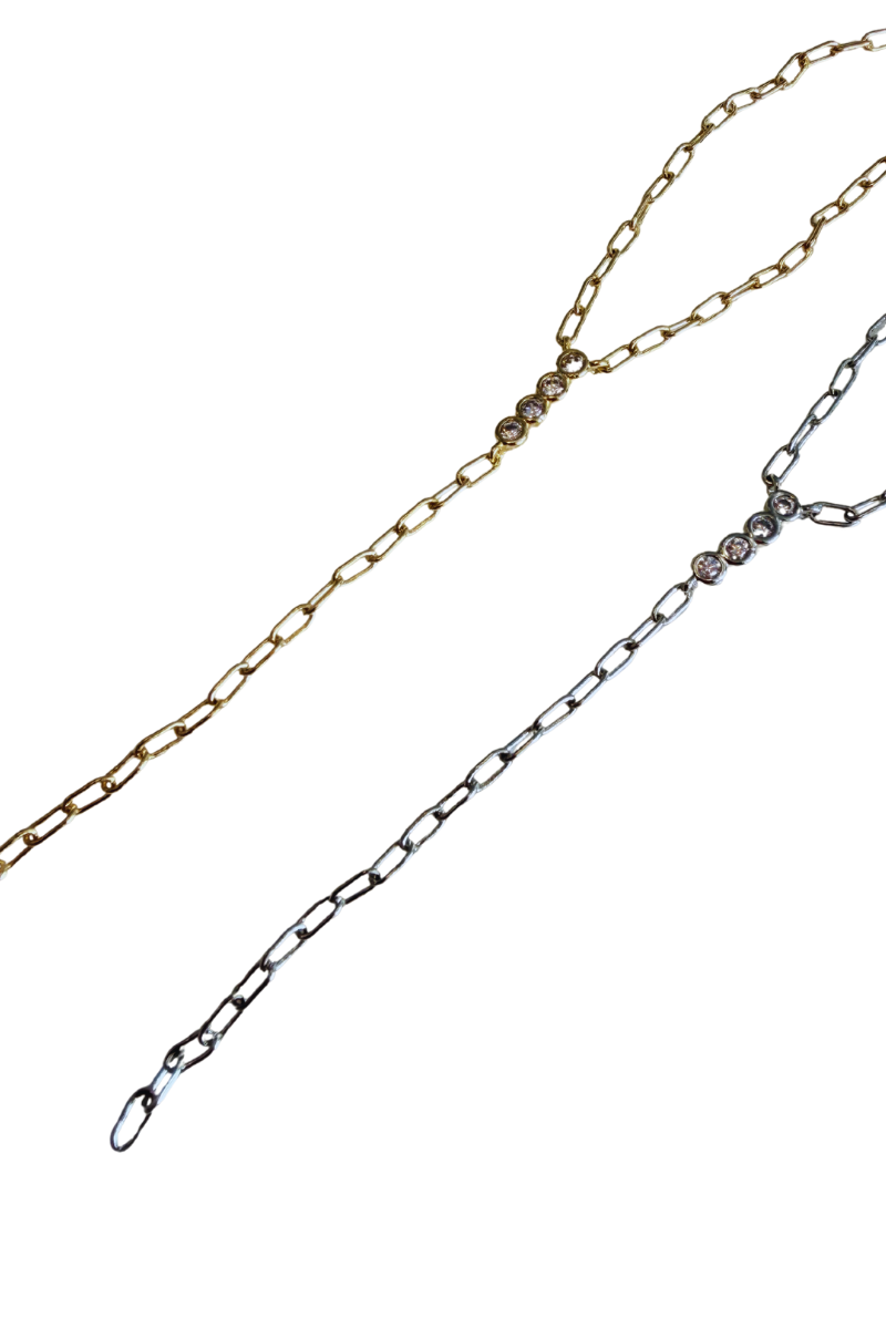 Tiered Rhinestones Lariat Paper Clip Chain Necklace