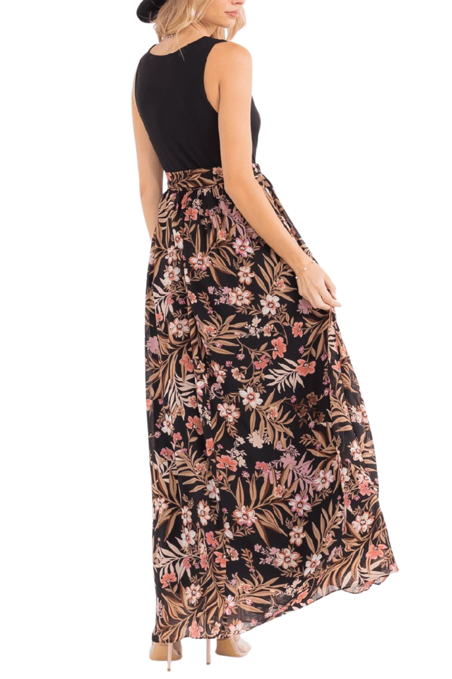 Sleeveless Surplice Self Tie Ruffle Floral Maxi Dress