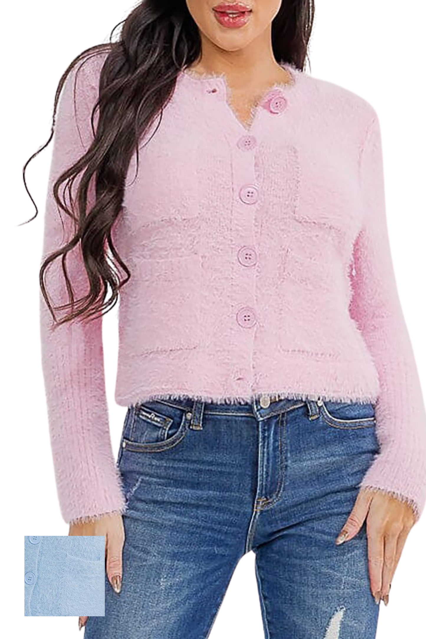 Fuzzy Front Pocket Button Up Cardigan