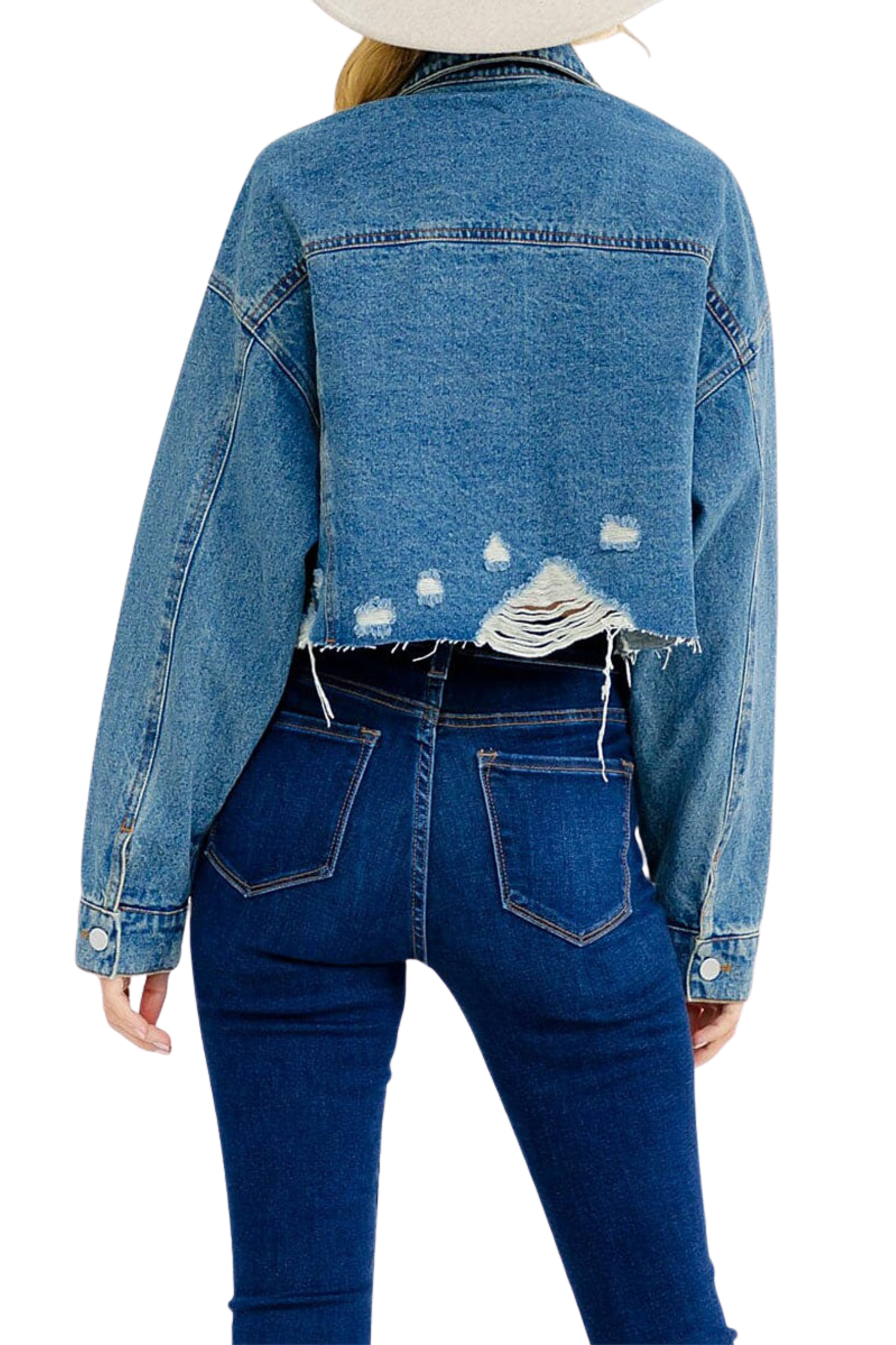 Distressed Cropped Denim Jacket